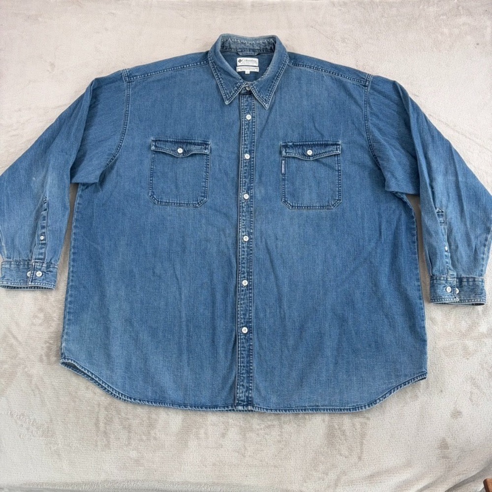 Vintage Columbia Denim Twin Flap Pockets Work Shirt in Blue Wash Men 4XB Big